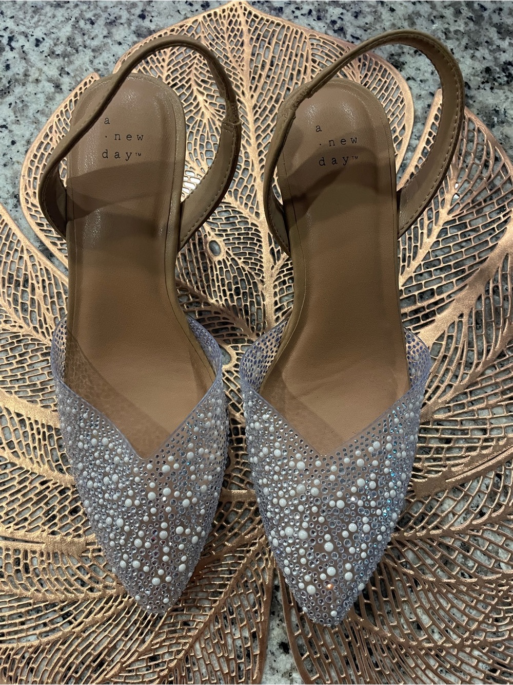 Women’s Target a new day Pearl & Crystal Pointed Slingback Kitten Heels Size 8W